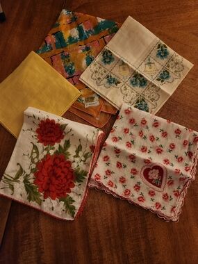 Vintage Printed Cotton Handkerchiefs - Floral Mix (Red, Yellow, Teal, Cream)
